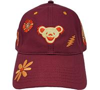 Grateful Dead Retro Floral Icons Bordado Estructurado Ajustable Adulto Unisex Vintage Maroon Dad Sombrero, Granate, talla única