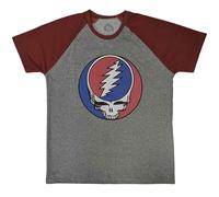 Grateful Dead Steal Your Face Raglan T Shirt, gris, M