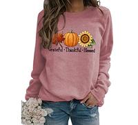 Grateful Thankful Blessed Sweatshirt for Women, Fall Leaves Pumpkin Sunflower Graphic Sweatshirt Crewneck Pullover Tops