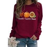 Grateful Thankful Blessed Sweatshirt for Women, Fall Leaves Pumpkin Sunflower Graphic Sweatshirt Crewneck Pullover Tops