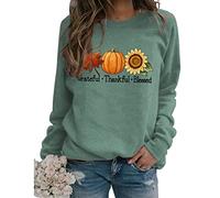 Grateful Thankful Blessed Sweatshirt for Women, Fall Leaves Pumpkin Sunflower Graphic Sweatshirt Crewneck Pullover Tops