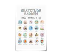 Gratitude Garden Poster Positive Mental Health Chart Wall Art for Kid Room Poster Decoration Picture Prints Canvas Painting for Bedroom(Framed,08x12inch(20x30cm))