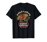 Gratitude & Gathering Cosecha Abundancia otoñal Acción de Gracias Camiseta gráfica económica, Hombre, Negro, S
