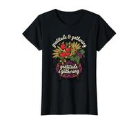 Gratitude & Gathering Cosecha Abundancia otoñal Acción de Gracias Camiseta gráfica económica, Mujer, Negro, S