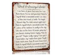 Gratitude Inspired Metal Sign What A Wonderful World Typographic Print Style Retro Patina Tin Decor for Master Bedroom Reading Corner 8 X 12 inch