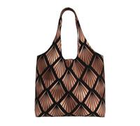 GrAtka Abanicos Art Déco en oro rosa sobre negro,Bolsas de mano reutilizables, bolsas de supermercado, bolso de hombro de lona de gran capacidad