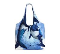 GRatka Acuarela Dos orcas,Bolsas de mano reutilizables, bolsas de supermercado, bolso de hombro de lona de gran capacidad