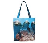GrAtka Animal divertido delfín impreso，Bolsas de supermercado reutilizables, bolsas de compras, bolsas de lona de gran capacidad, bolso de hombro