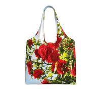 GrAtka Arbusto de rosas rojas impreso,Bolsas de mano reutilizables, bolsas de supermercado, bolso de hombro de lona de gran capacidad