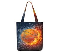 GrAtka Baloncesto en agua y fuego，Bolsas de supermercado reutilizables, bolsas de compras, bolsas de lona de gran capacidad, bolso de hombro