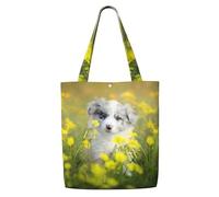 GrAtka Cachorro blanco de pastor australiano，Bolsas de supermercado reutilizables, bolsas de compras, bolsas de lona de gran capacidad, bolso de hombro