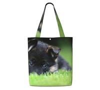 GrAtka Cachorro de pastor alemán, mascotas, césped, perros con efecto bokeh，Bolsas de supermercado reutilizables, bolsas de compras, bolsas de lona de gran capacidad, bolso de hombro