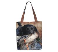GrAtka Cachorro negro genial de perro labrador que caza patos，Bolsas de supermercado reutilizables, bolsas de compras, bolsas de lona de gran capacidad, bolso de hombro