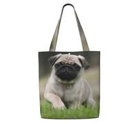 GrAtka Cachorros Pug Bokeh Perros Césped Mascotas Pug，Bolsas de supermercado reutilizables, bolsas de compras, bolsas de lona de gran capacidad, bolso de hombro