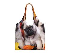 GrAtka Cachorros Pug,Bolsas de mano reutilizables, bolsas de supermercado, bolso de hombro de lona de gran capacidad
