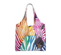 GrAtka Cebra arcoíris,Bolsas de mano reutilizables, bolsas de supermercado, bolso de hombro de lona de gran capacidad
