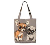 GrAtka Chihuahua Bulldog Lindo Perro Pug Mascota Animal Amigos Cachorro Beige，Bolsas de supermercado reutilizables, bolsas de compras, bolsas de lona de gran capacidad, bolso de hombro