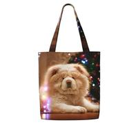 GrAtka Chow Chow Blanco Fluffy Perros Mascotas Perros Navidad，Bolsas de supermercado reutilizables, bolsas de compras, bolsas de lona de gran capacidad, bolso de hombro