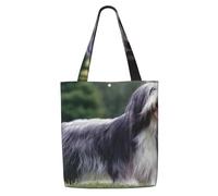 GrAtka Collie barbudo, Beardie, perros grises rizados, mascotas，Bolsas de supermercado reutilizables, bolsas de compras, bolsas de lona de gran capacidad, bolso de hombro
