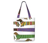 GrAtka Color del perro salchicha，Bolsas de supermercado reutilizables, bolsas de compras, bolsas de lona de gran capacidad, bolso de hombro