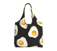 GrAtka Comida Huevos Fritos Oscuros,Bolsas de mano reutilizables, bolsas de supermercado, bolso de hombro de lona de gran capacidad