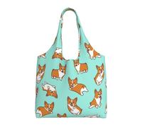 GrAtka Corgi lindo perro,Bolsas de mano reutilizables, bolsas de supermercado, bolso de hombro de lona de gran capacidad