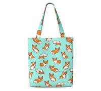 GrAtka Corgi lindo perro，Bolsas de supermercado reutilizables, bolsas de compras, bolsas de lona de gran capacidad, bolso de hombro