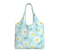 GrAtka Delicada margarita floral azul y blanca,Bolsas de mano reutilizables, bolsas de supermercado, bolso de hombro de lona de gran capacidad