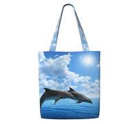 GrAtka Dos delfines，Bolsas de supermercado reutilizables, bolsas de compras, bolsas de lona de gran capacidad, bolso de hombro