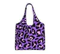 GrAtka Estampado de leopardo morado,Bolsas de mano reutilizables, bolsas de supermercado, bolso de hombro de lona de gran capacidad