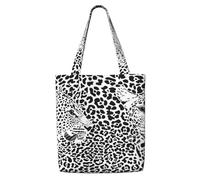 GrAtka Estampado de leopardo y tigre en blanco y negro，Bolsas de supermercado reutilizables, bolsas de compras, bolsas de lona de gran capacidad, bolso de hombro