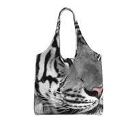 GrAtka Estampado de tigre blanco y negro,Bolsas de mano reutilizables, bolsas de supermercado, bolso de hombro de lona de gran capacidad