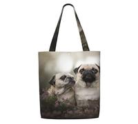 GrAtka Familia de perros Pug con Bokeh: Madre y cachorros. Mascotas.，Bolsas de supermercado reutilizables, bolsas de compras, bolsas de lona de gran capacidad, bolso de hombro