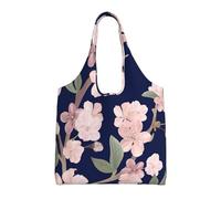 GrAtka Flor de cerezo floral Sakura azul marino,Bolsas de mano reutilizables, bolsas de supermercado, bolso de hombro de lona de gran capacidad