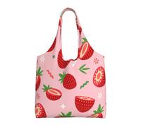 GrAtka Fresa sobre rosa,Bolsas de mano reutilizables, bolsas de supermercado, bolso de hombro de lona de gran capacidad