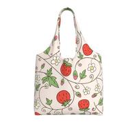 GrAtka Fresa y flor,Bolsas de mano reutilizables, bolsas de supermercado, bolso de hombro de lona de gran capacidad