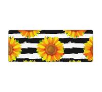 GRatka Girasoles sobre Fondo de Rayas Blancas y Negras,Alfombrilla de ratón Grande para Escritorio, Teclado de Ordenador, Base de Goma Antideslizante, 30 x 80 cm