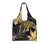 GrAtka Hojas tropicales negras y doradas,Bolsas de mano reutilizables, bolsas de supermercado, bolso de hombro de lona de gran capacidad