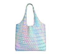GrAtka Holograma de colores del arco iris colorido holográfico,Bolsas de mano reutilizables, bolsas de supermercado, bolso de hombro de lona de gran capacidad