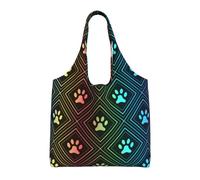 GRatka Huella de pata de perro arcoíris,Bolsas de mano reutilizables, bolsas de supermercado, bolso de hombro de lona de gran capacidad