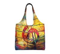 GRatka Imprimir nota musical de madera colorida,Bolsas de mano reutilizables, bolsas de supermercado, bolso de hombro de lona de gran capacidad