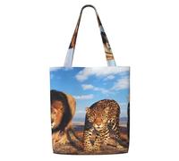 GrAtka León, leopardo y tigre pelean por comida，Bolsas de supermercado reutilizables, bolsas de compras, bolsas de lona de gran capacidad, bolso de hombro