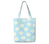 GrAtka Lindas flores de margaritas florales azules，Bolsas de supermercado reutilizables, bolsas de compras, bolsas de lona de gran capacidad, bolso de hombro