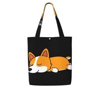 GrAtka Lindo Corgi durmiendo，Bolsas de supermercado reutilizables, bolsas de compras, bolsas de lona de gran capacidad, bolso de hombro