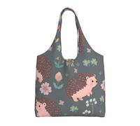 GRatka Lindo patrón de erizo y flores,Bolsas de mano reutilizables, bolsas de supermercado, bolso de hombro de lona de gran capacidad