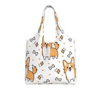 GrAtka Lindo patrón de perro Corgi y hueso,Bolsas de mano reutilizables, bolsas de supermercado, bolso de hombro de lona de gran capacidad