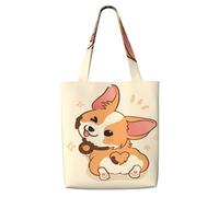 GrAtka Lindo trasero de perro Corgi de dibujos animados，Bolsas de supermercado reutilizables, bolsas de compras, bolsas de lona de gran capacidad, bolso de hombro