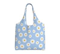 GrAtka Margaritas sobre un fondo azul,Bolsas de mano reutilizables, bolsas de supermercado, bolso de hombro de lona de gran capacidad