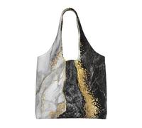 GrAtka Mármol laminado en oro blanco y negro,Bolsas de mano reutilizables, bolsas de supermercado, bolso de hombro de lona de gran capacidad