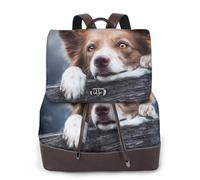 GRatka Mochila de cuero para mujer, mochila de día para mujer, mochila escolar de moda, bolsos de viaje, Dios Bokeh Border Collie Marrón Con Ojos Amarillos